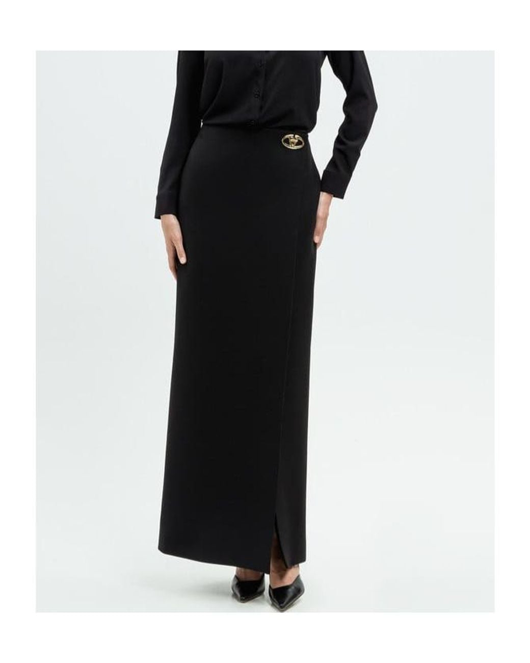 Valentino Black Logo Plaque Maxi Pencil Skirt