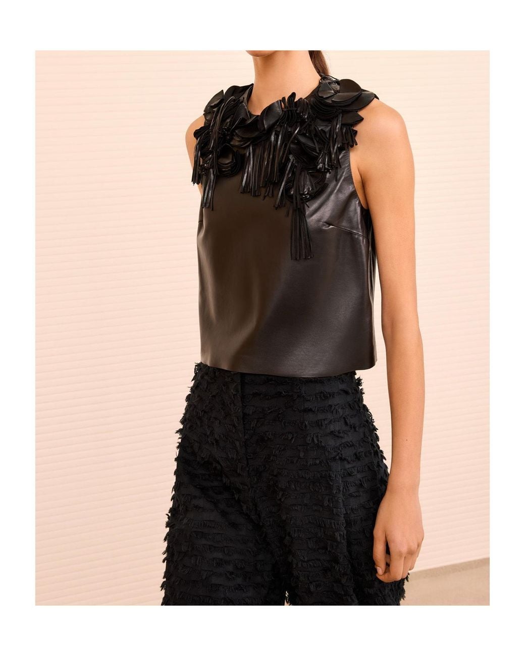 Ulla Johnson Black Marlowe Floral-Appliquéd Leather Top