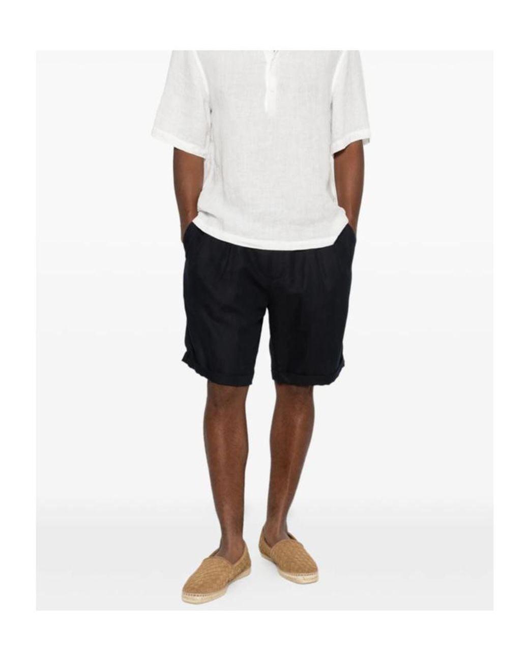 Brunello Cucinelli Black Drawstring Pleated Shorts for men