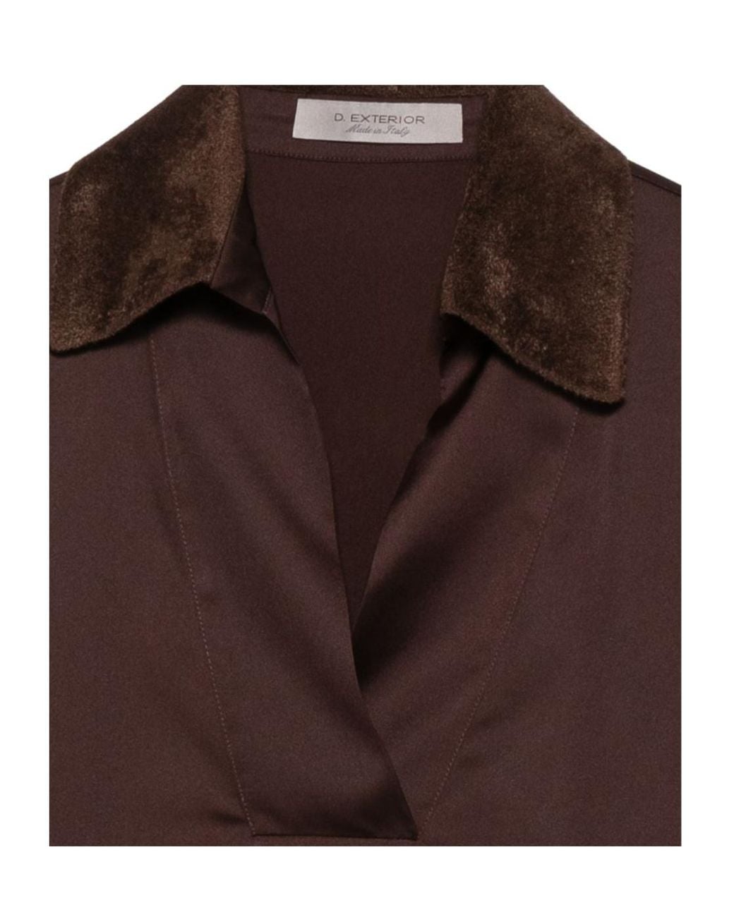 D.exterior Brown Contrast-Trim V-Neck Shirt