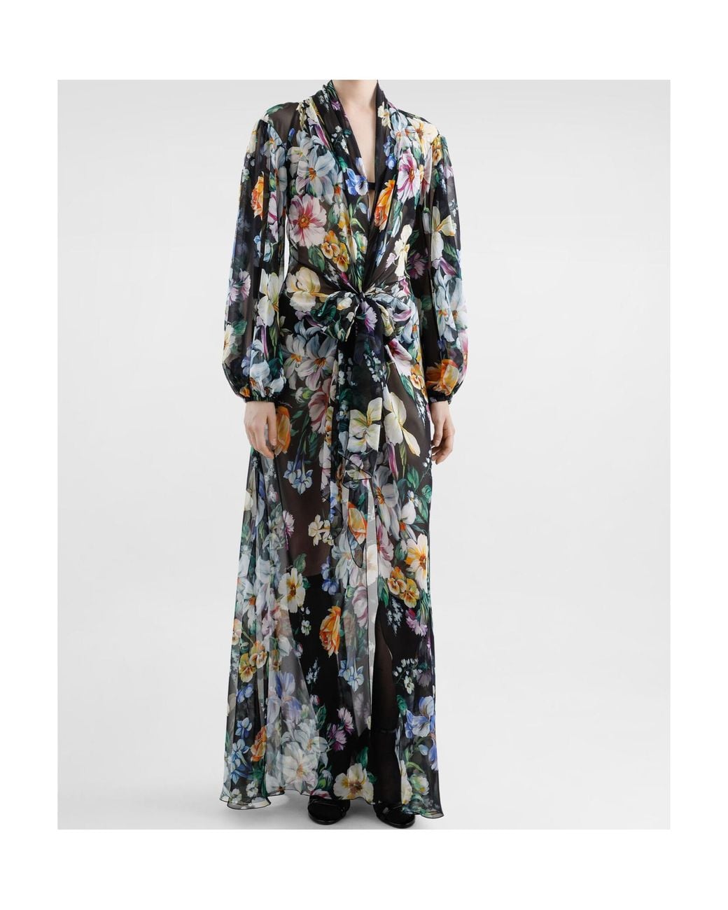 Dolce & Gabbana Blue Floral Printed Chiffon Dress