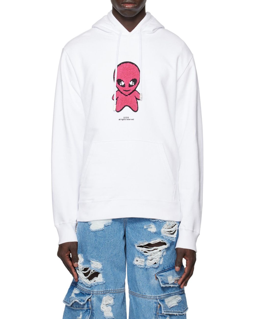 Gcds White Weirdo Drawstring Hoodie for men