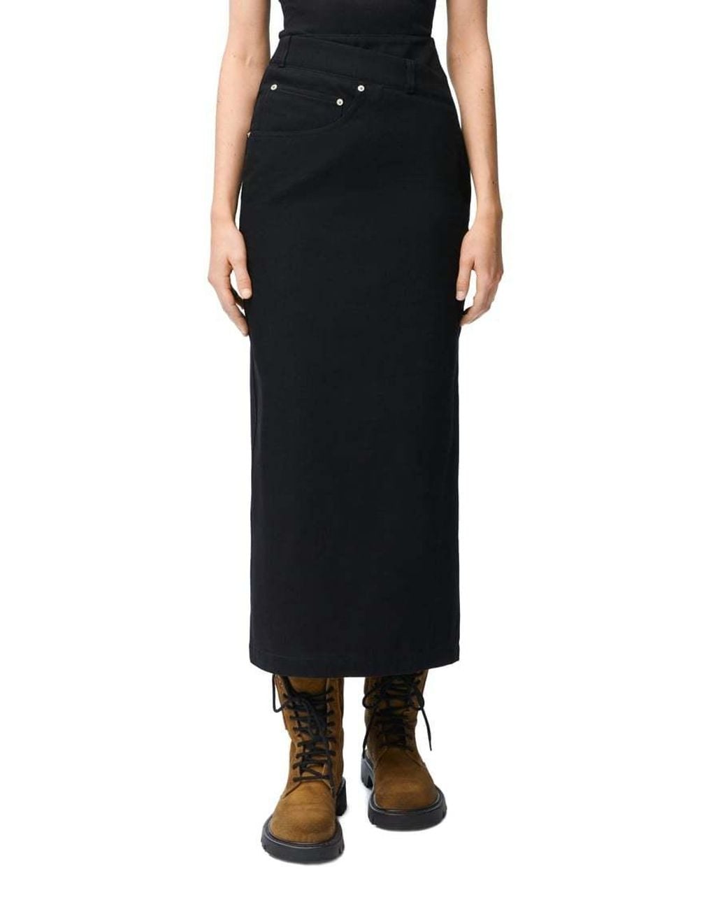 Loewe Black Deconstructed-Designed Denim Midi Skirt