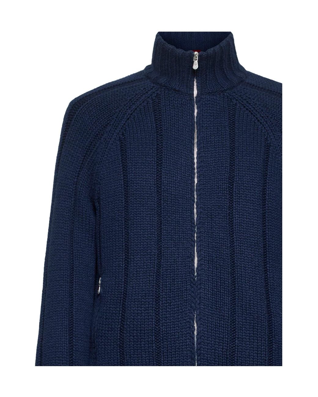 Brunello Cucinelli Blue Zip-Up Ribbed-Knit Jacket for men