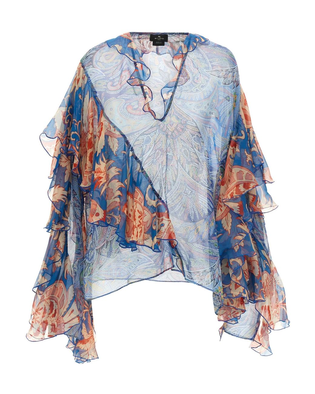 Etro Blue Ruffled Chiffon Top
