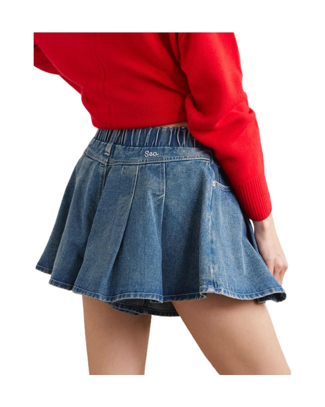 Sea Blue Stasia Denim Pleated Jean Shorts