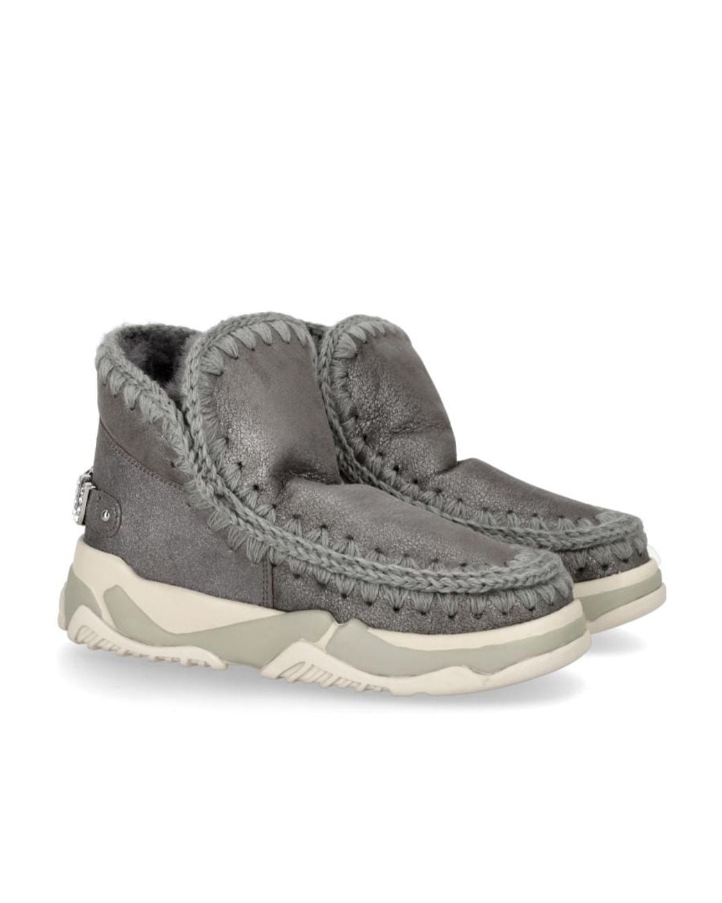 Mou Gray Logo Details Round-Head Short Boots