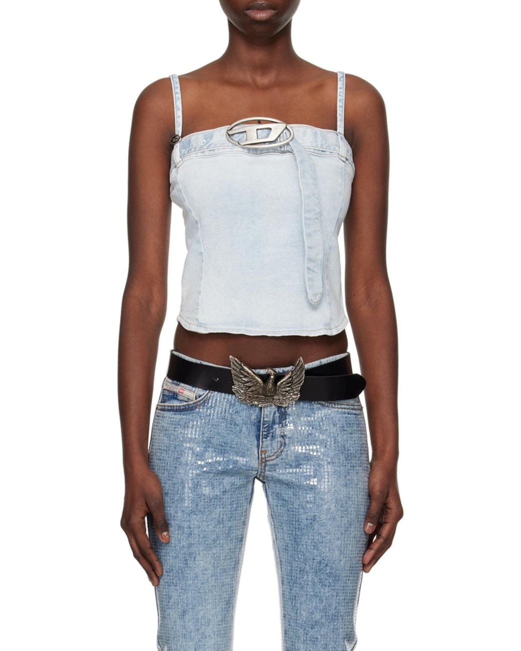 DIESEL Blue De-Lucy-S Logo Plaque Denim Tank Top