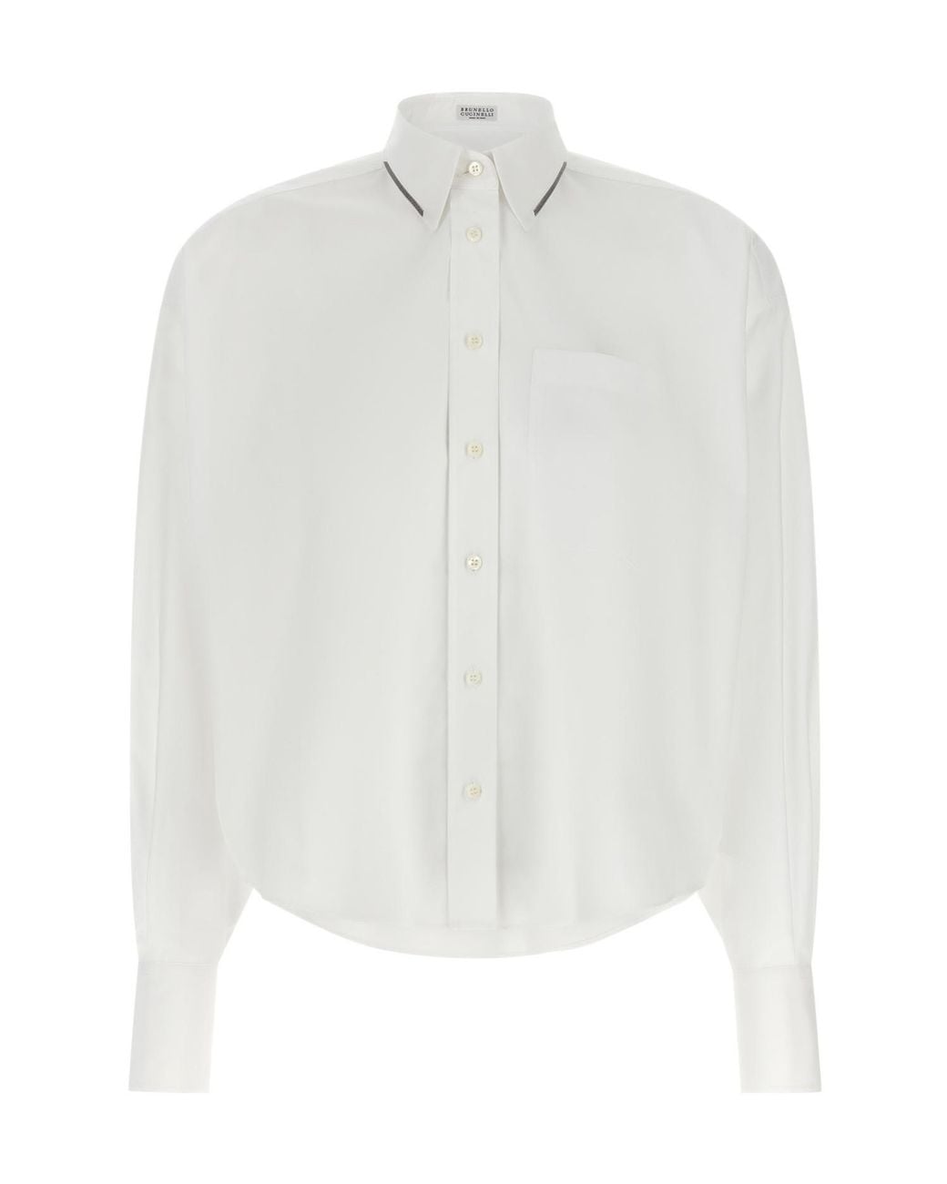 Brunello Cucinelli White Monile-Trim Cropped Shirt