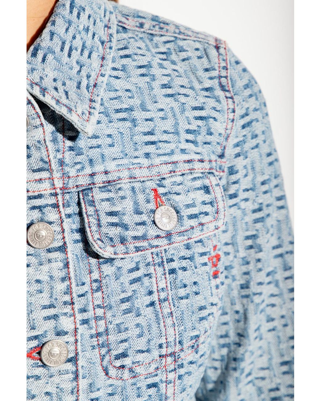 DIESEL Blue Cropped Patterned Denim Jacket