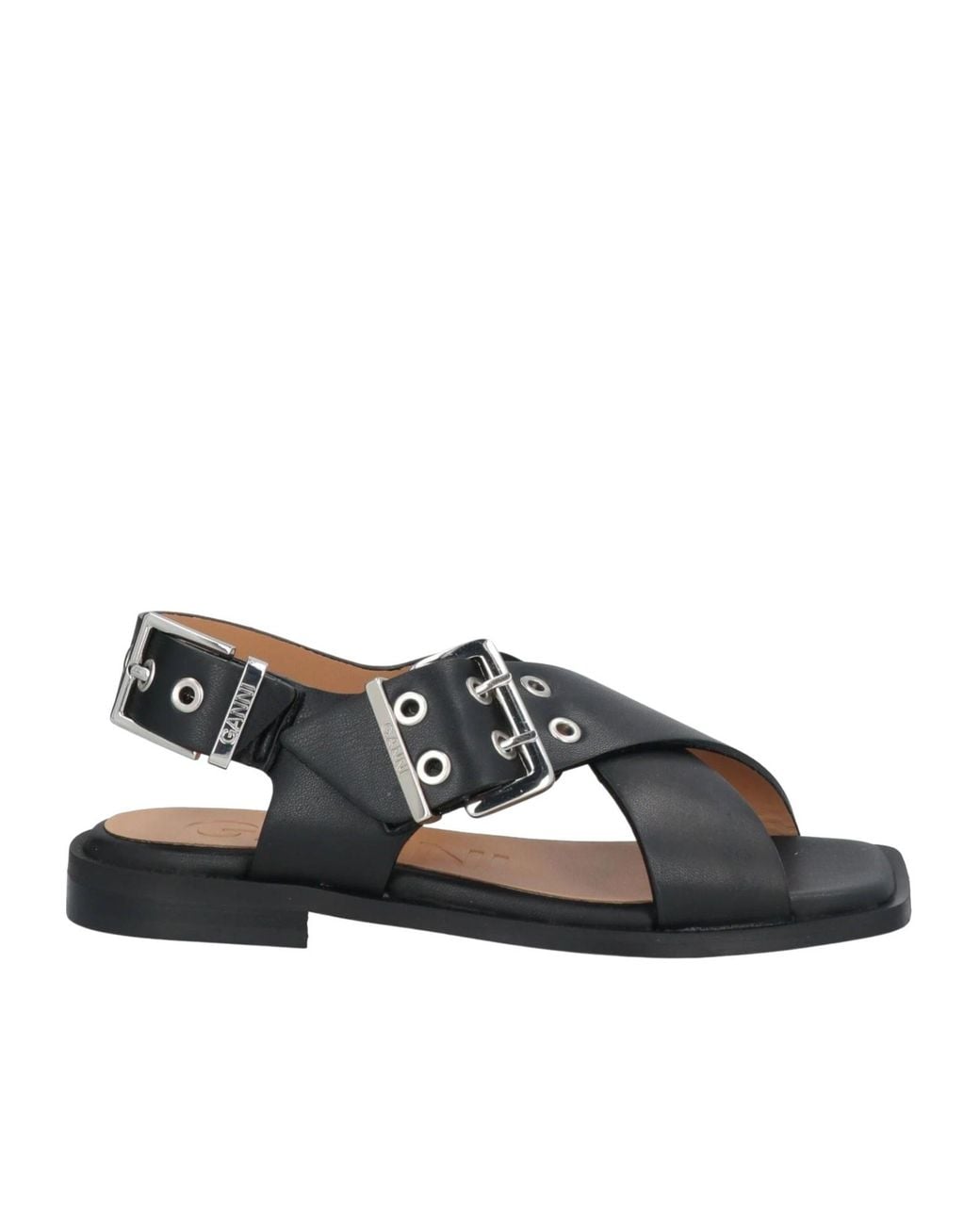 Ganni Black Decorative Square Toe Single Strap Sandals