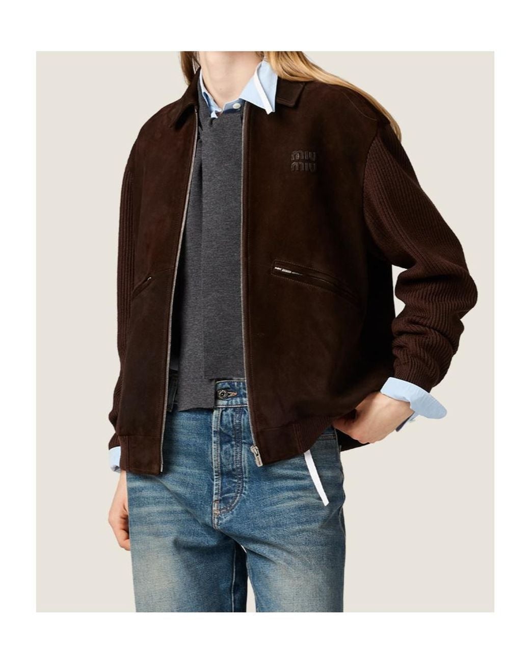 Miu Miu Brown Waxed Suede Blouson Jacket