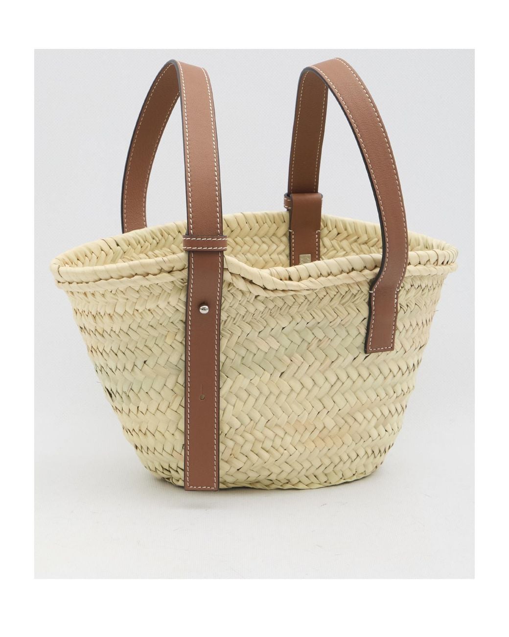 Loewe Brown Logo Patch Interwovened Small Basket Bag