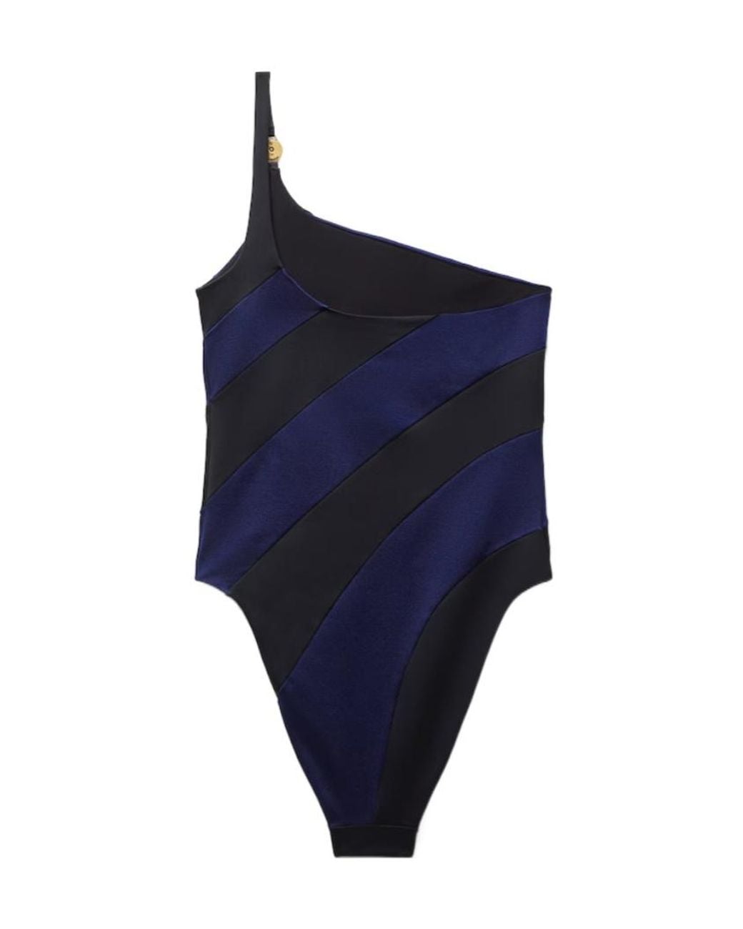 Versace Blue Asymmetric Striped Swimsuit