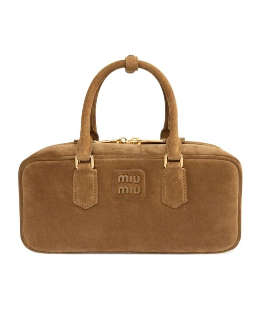 Miu Miu Brown Arcadie Logo Embossed Tote Bag