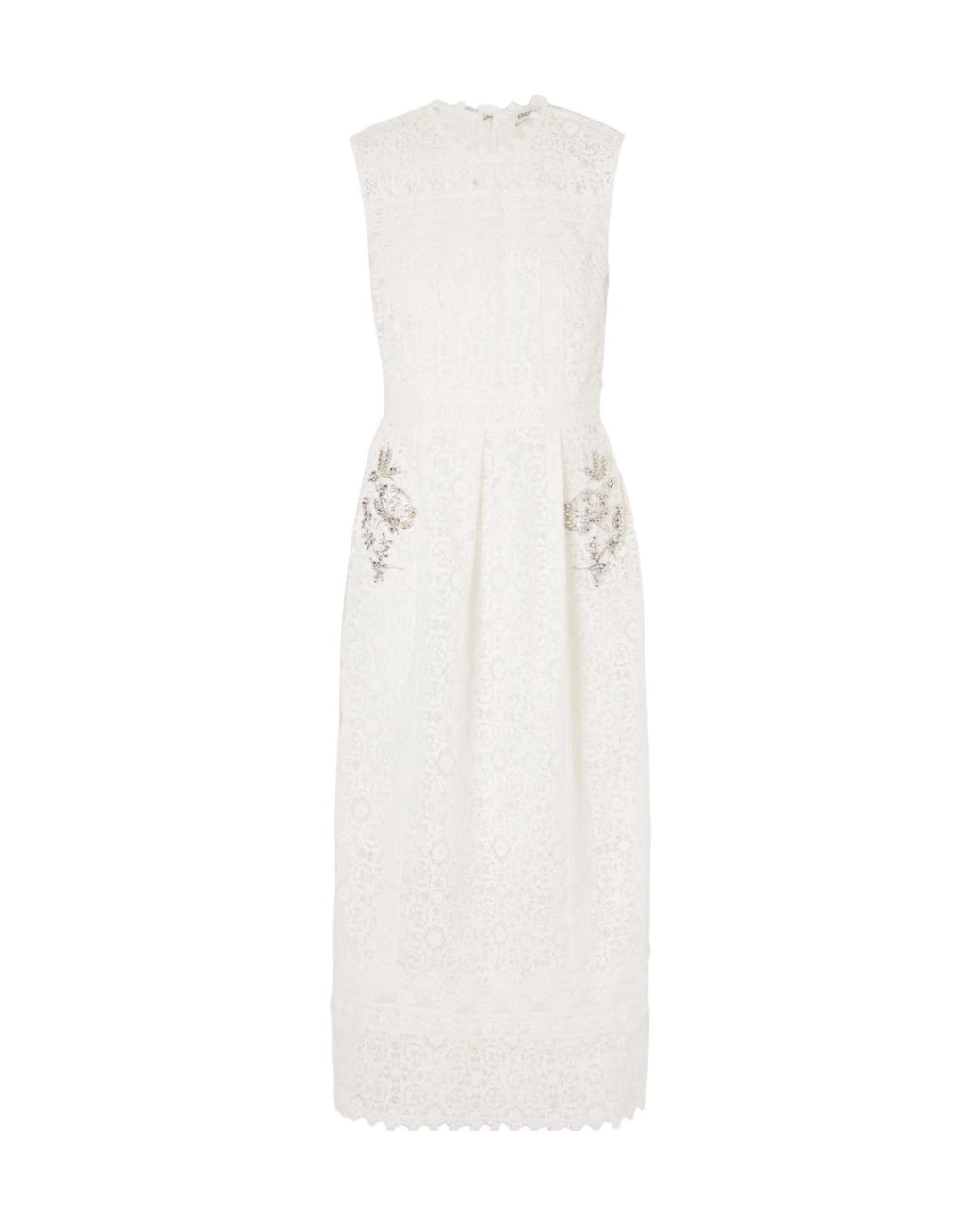 Erdem White Crystal-Embellished Lace Dress