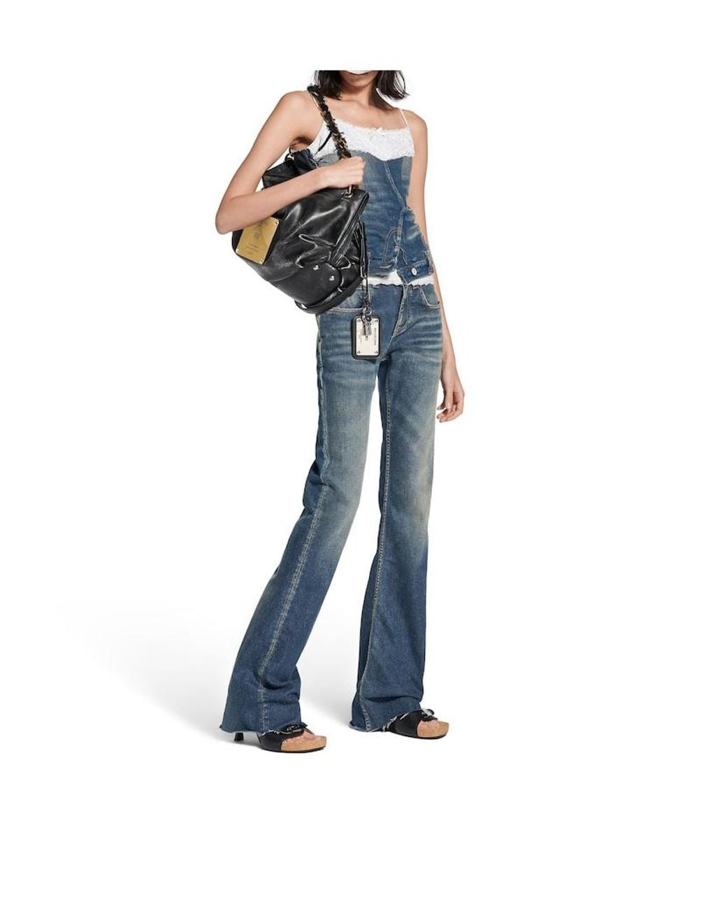 Balenciaga Blue Lace Detailed Denim Top