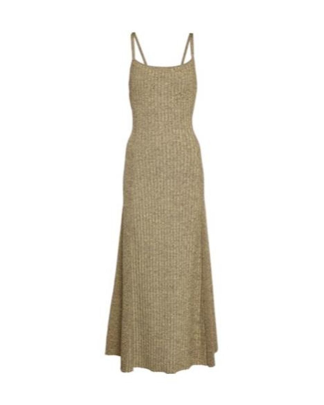 Ganni Natural Ribbed-Knit Midi Dress