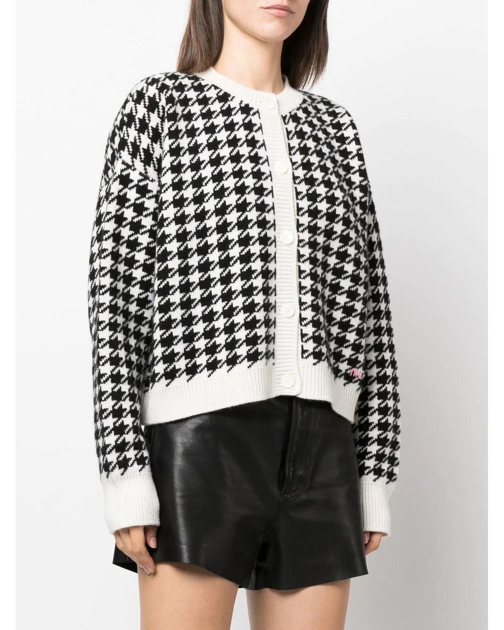 Miu Miu Black Houndstooth-Knit Cashmere Cardigan