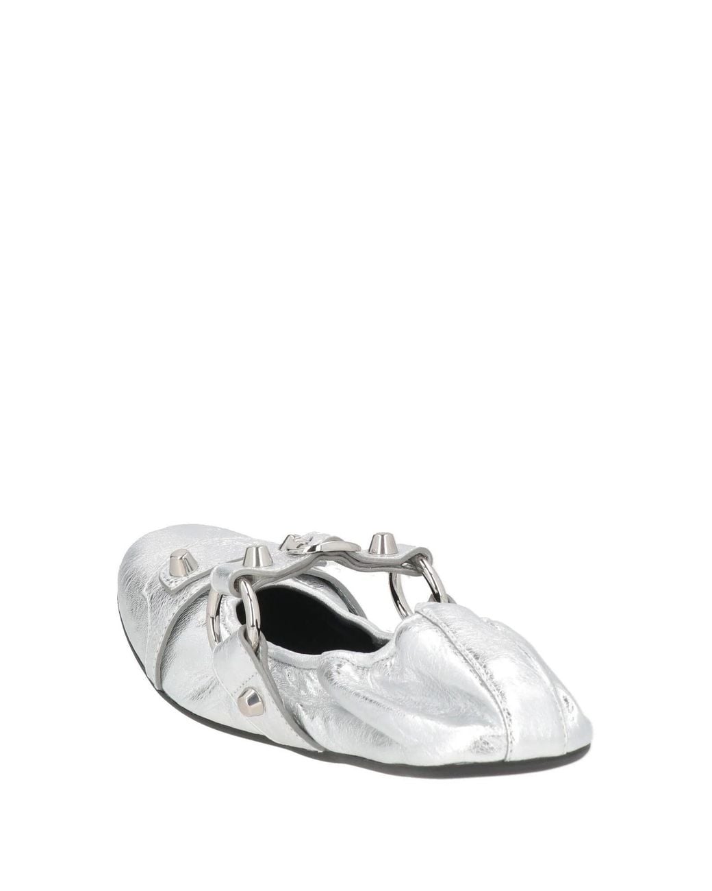 Balenciaga White Metallic Mary Jane Flats