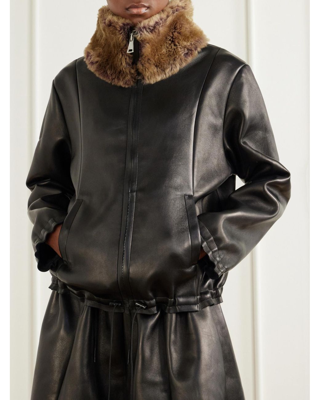 Stouls Black So Linda Shearling-Trimmed Leather Jacket