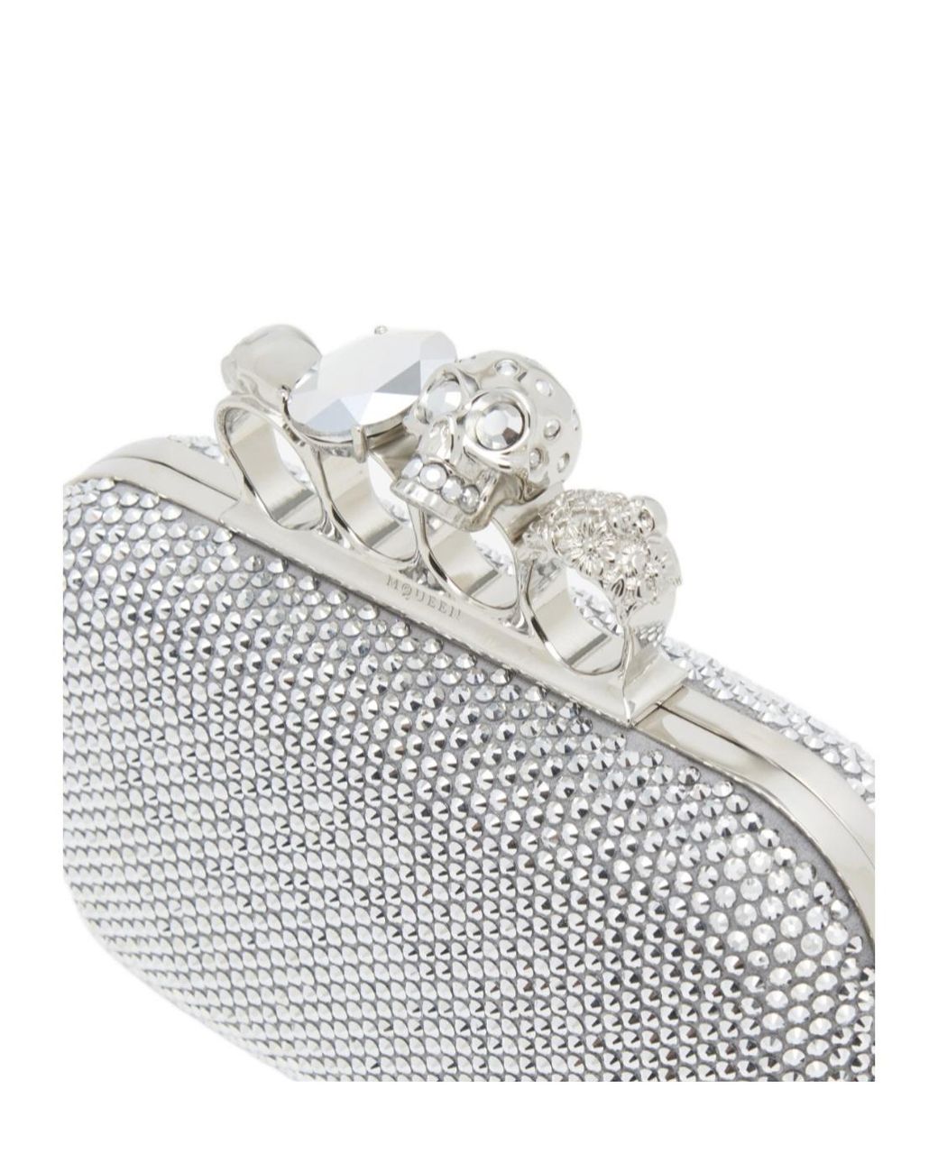 McQueen Gray Knuckle Crystal Clutch Bag