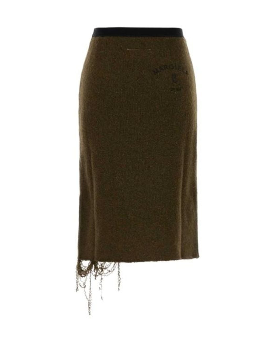 MM6 by Maison Margiela Green Distressed Hem Knitted Skirt