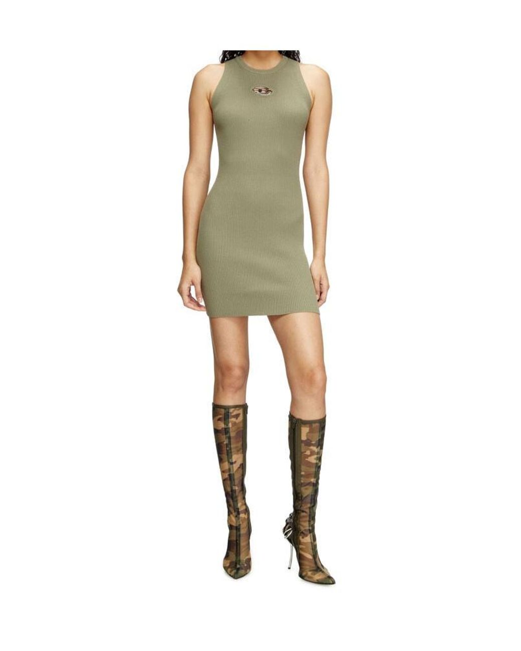 DIESEL Green M-Caddix Ribbed Knitted Sleeveless Dress