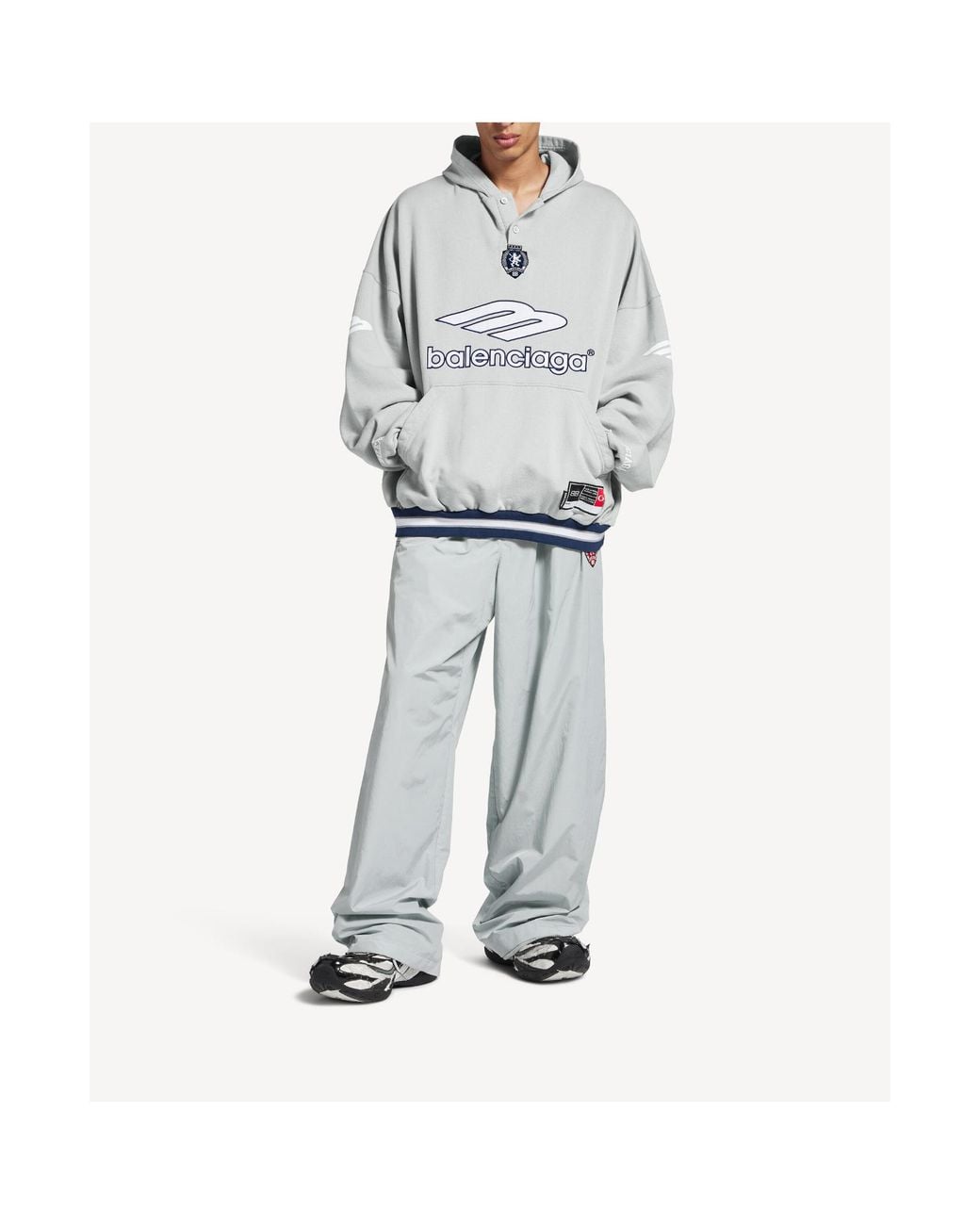 Balenciaga Gray Logo-Detailed Polo Hoodie for men