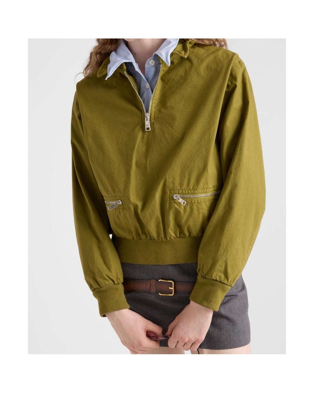 Prada Green Half-Zipped Long-Sleeved Jacket