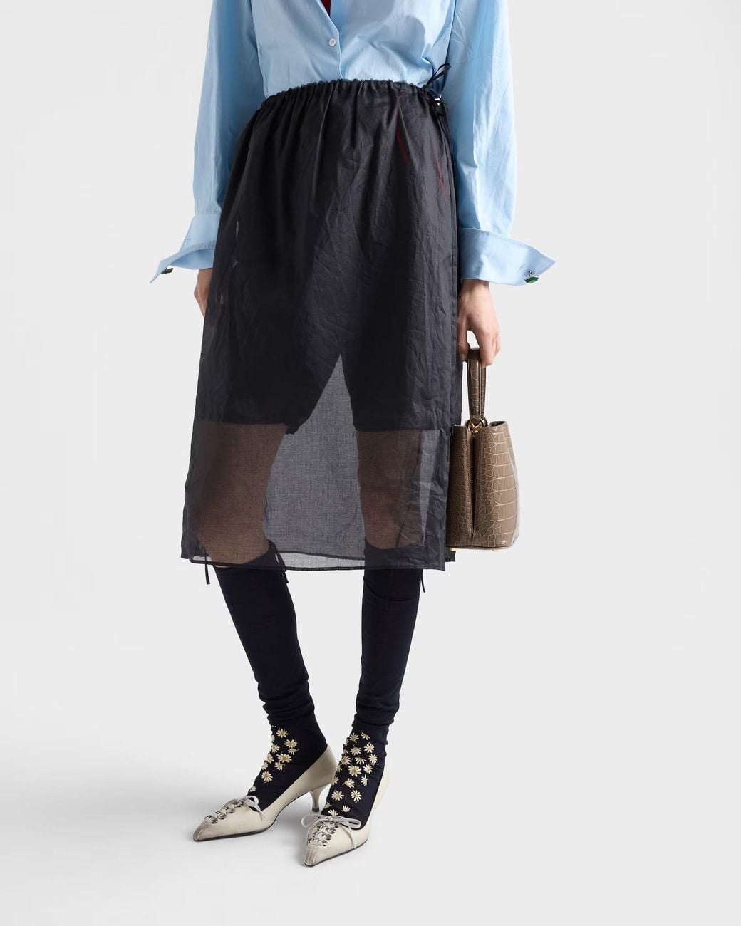 Prada Black Cotton Organdy Midi-Skirt