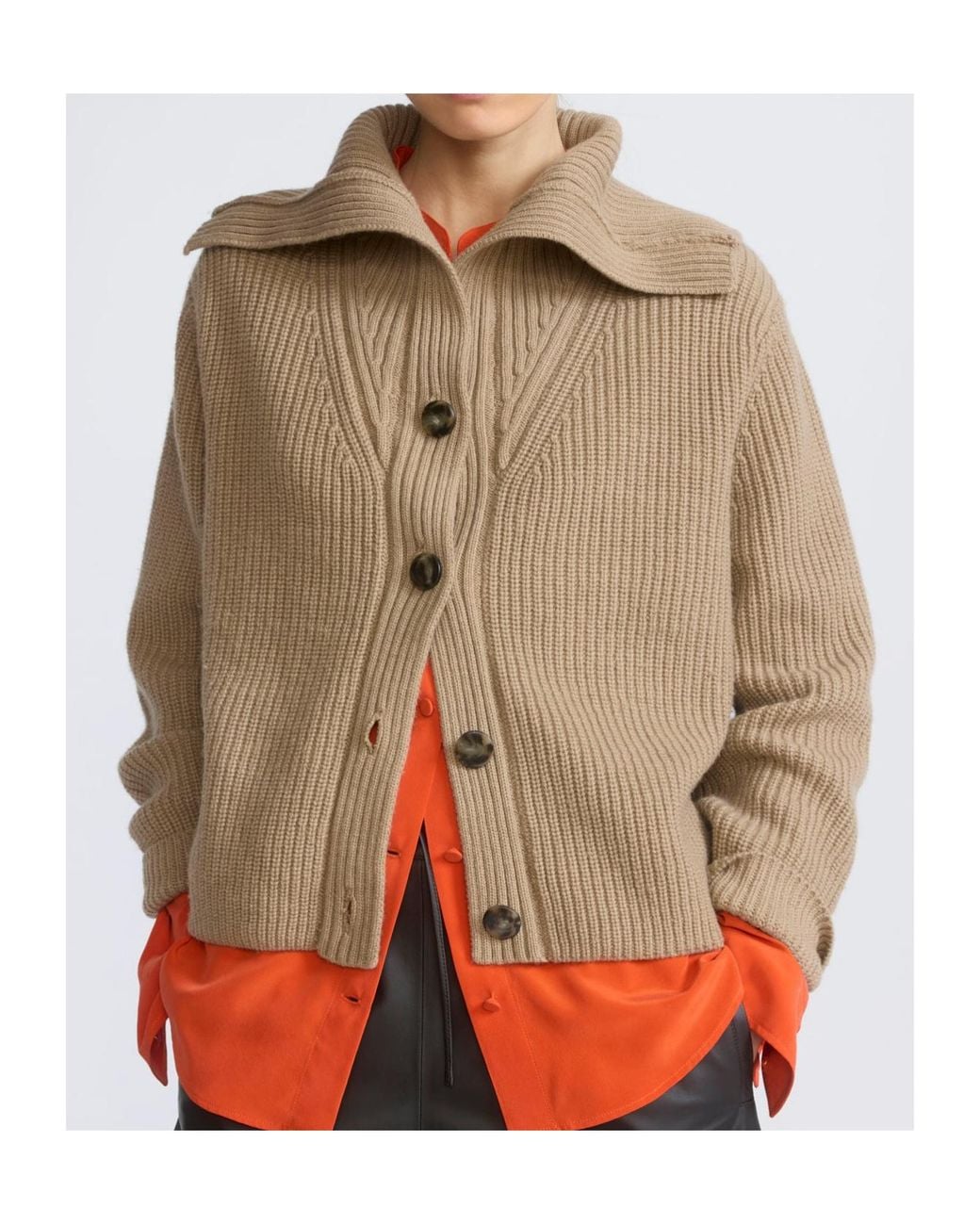 Yves Salomon Natural Ribbed-Knit Sailor-Collar Cardigan