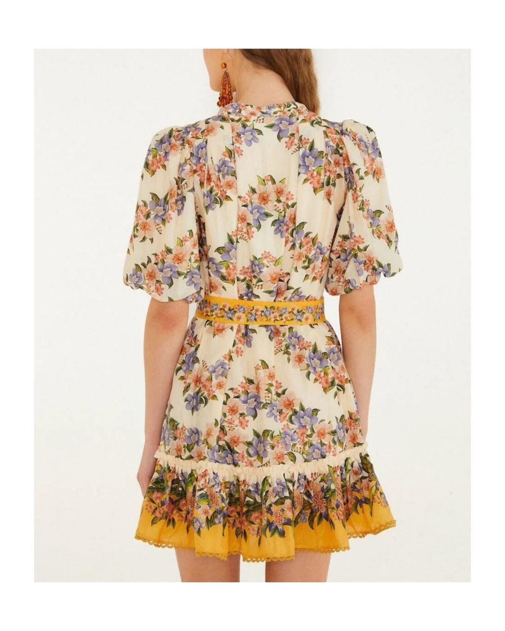 Farm Rio White Hilo Stripes Sand Floral Mini Dress
