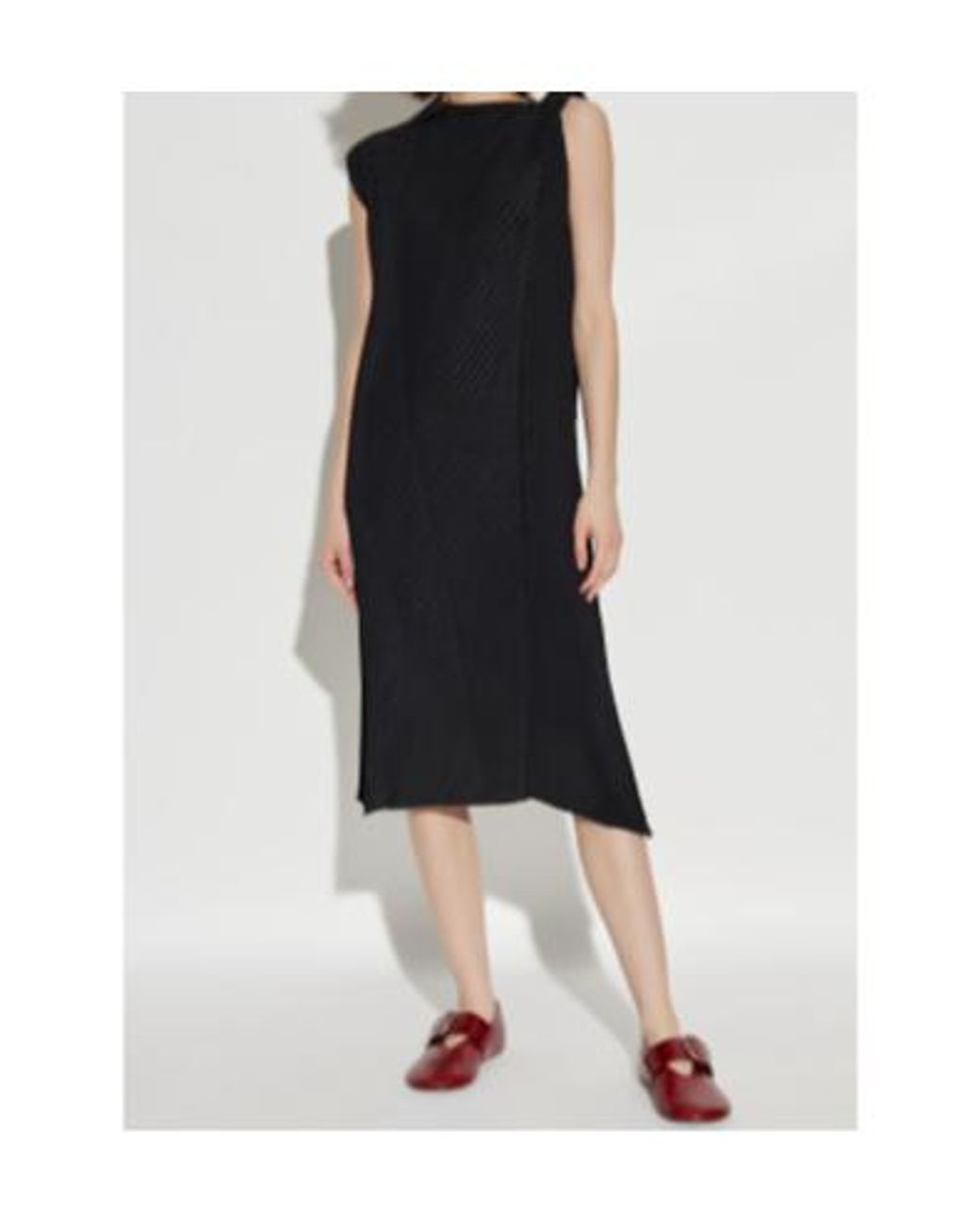 Issey Miyake Black Pleated Sleeveless Asymmetrical Dress