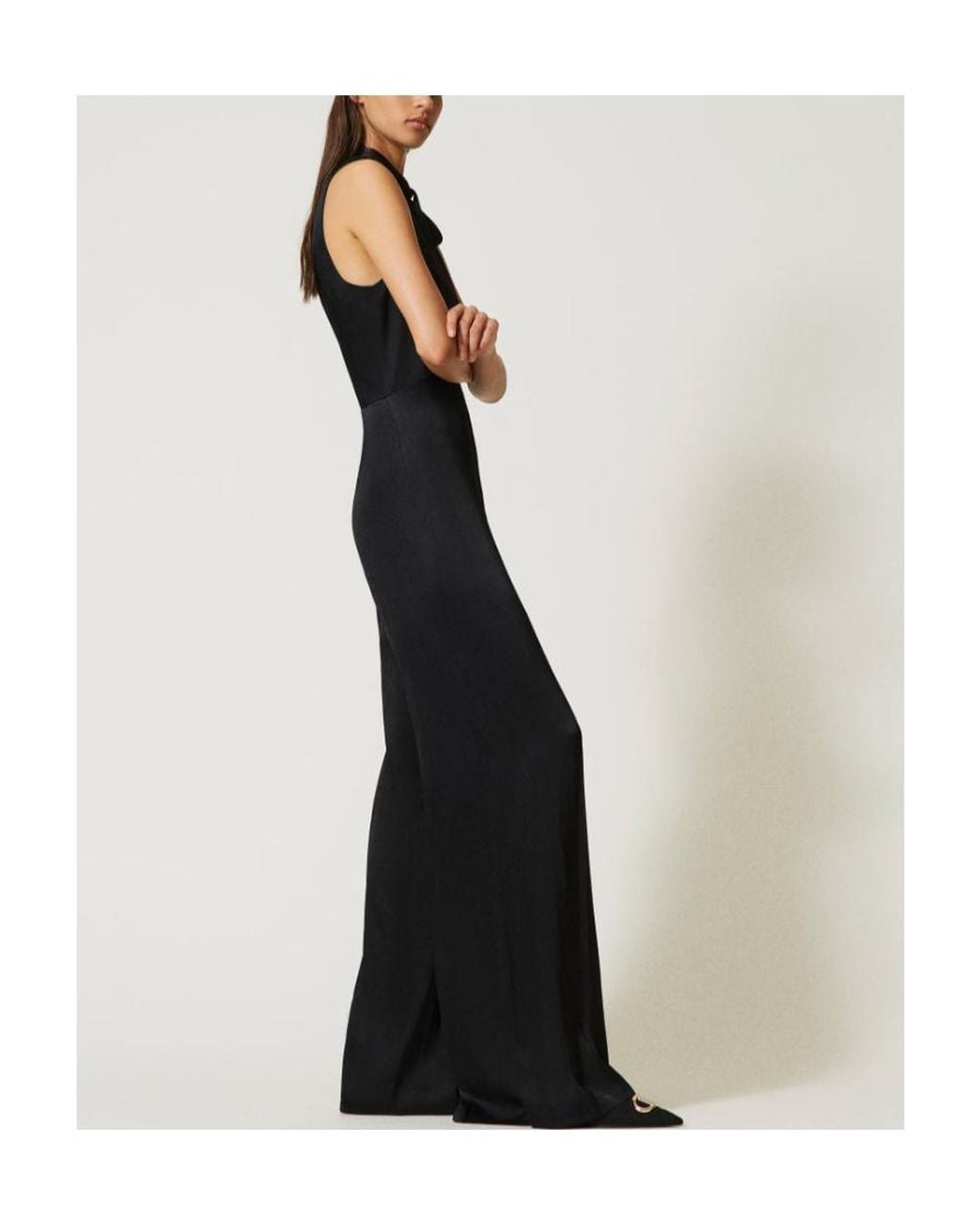 Twinset Black Sleeveless Satin Jumpsuit