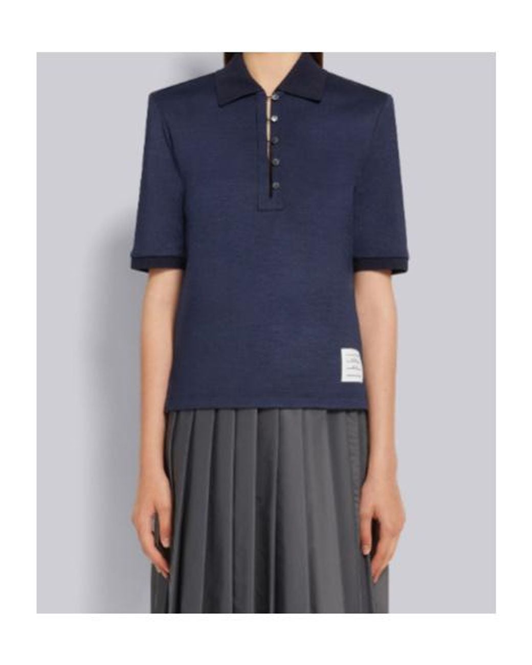 Thom Browne Blue Floral Button-Detail Polo Top
