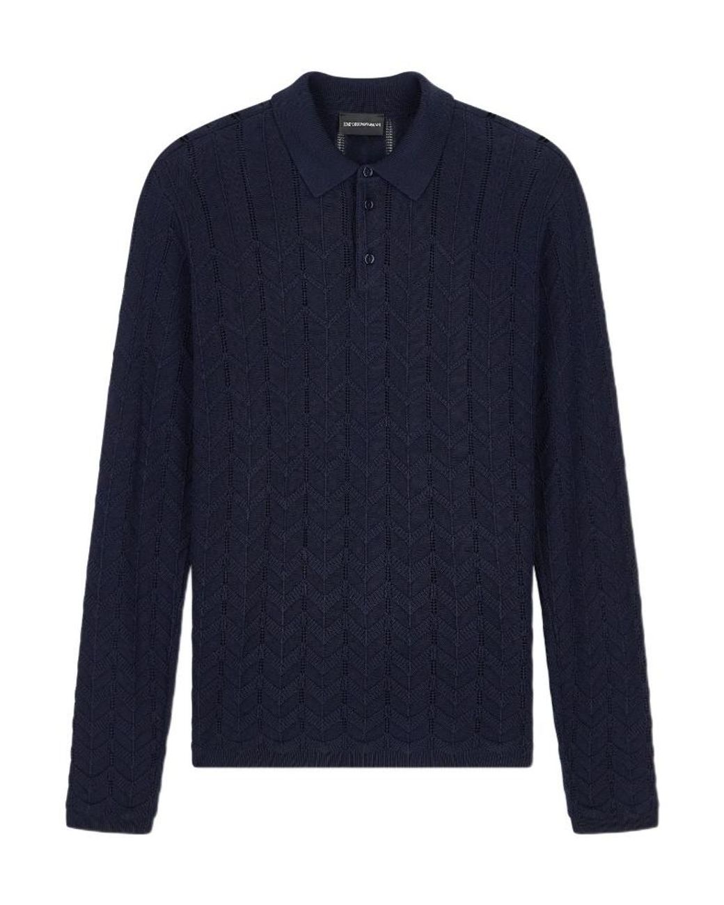 Emporio Armani Blue Long-Sleeved Knitted Polo Jumper for men
