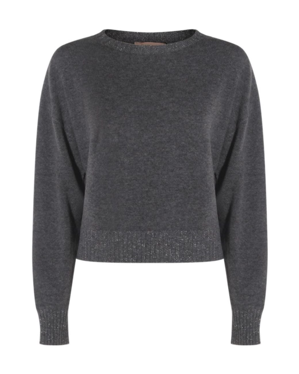 Twinset Gray Metallic-Effect Trim Sweater