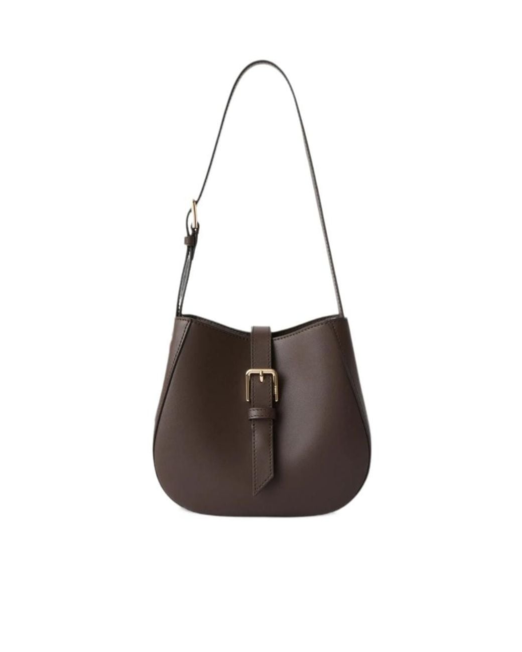 Furla Brown Large Buckle-Detail Leather Bucket Bag