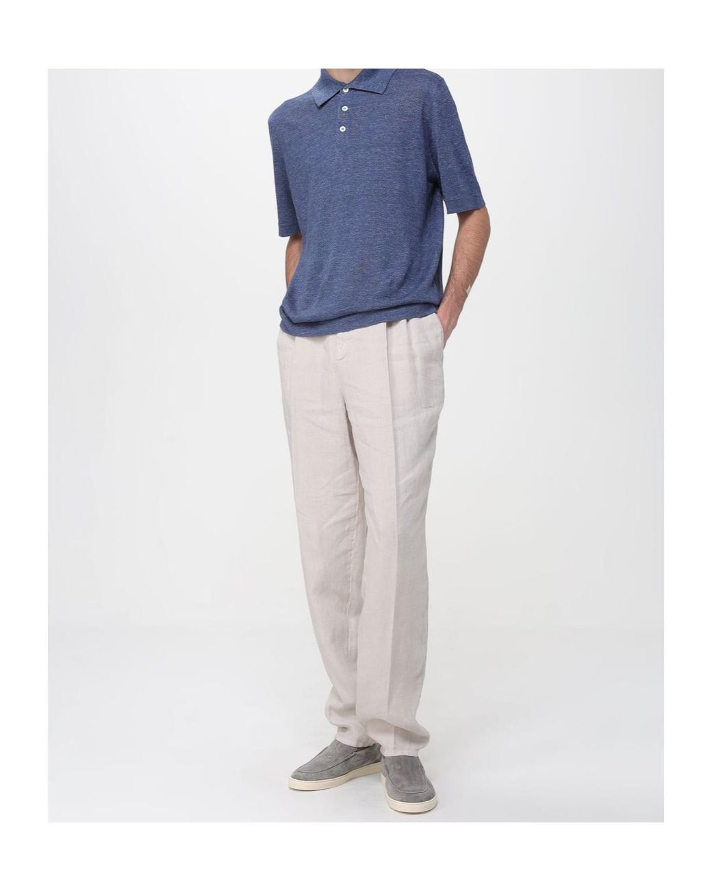 Brunello Cucinelli White Elasticated Waistband Drawstring Pants for men