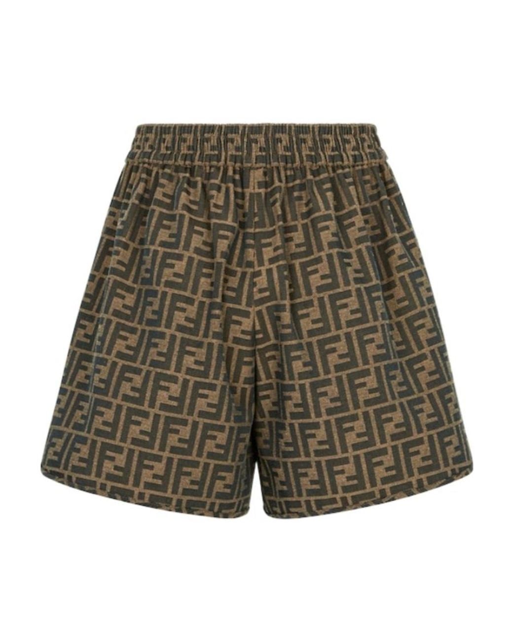 Fendi Green Ff Jacquard Elasticated Waistband Shorts
