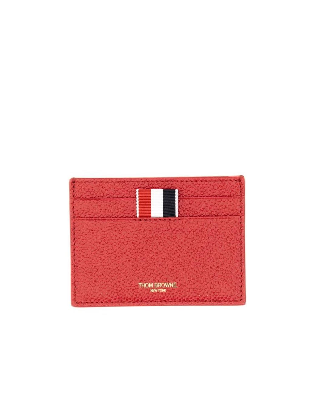 Thom Browne Red Logo Printed Striped Card Holder for men