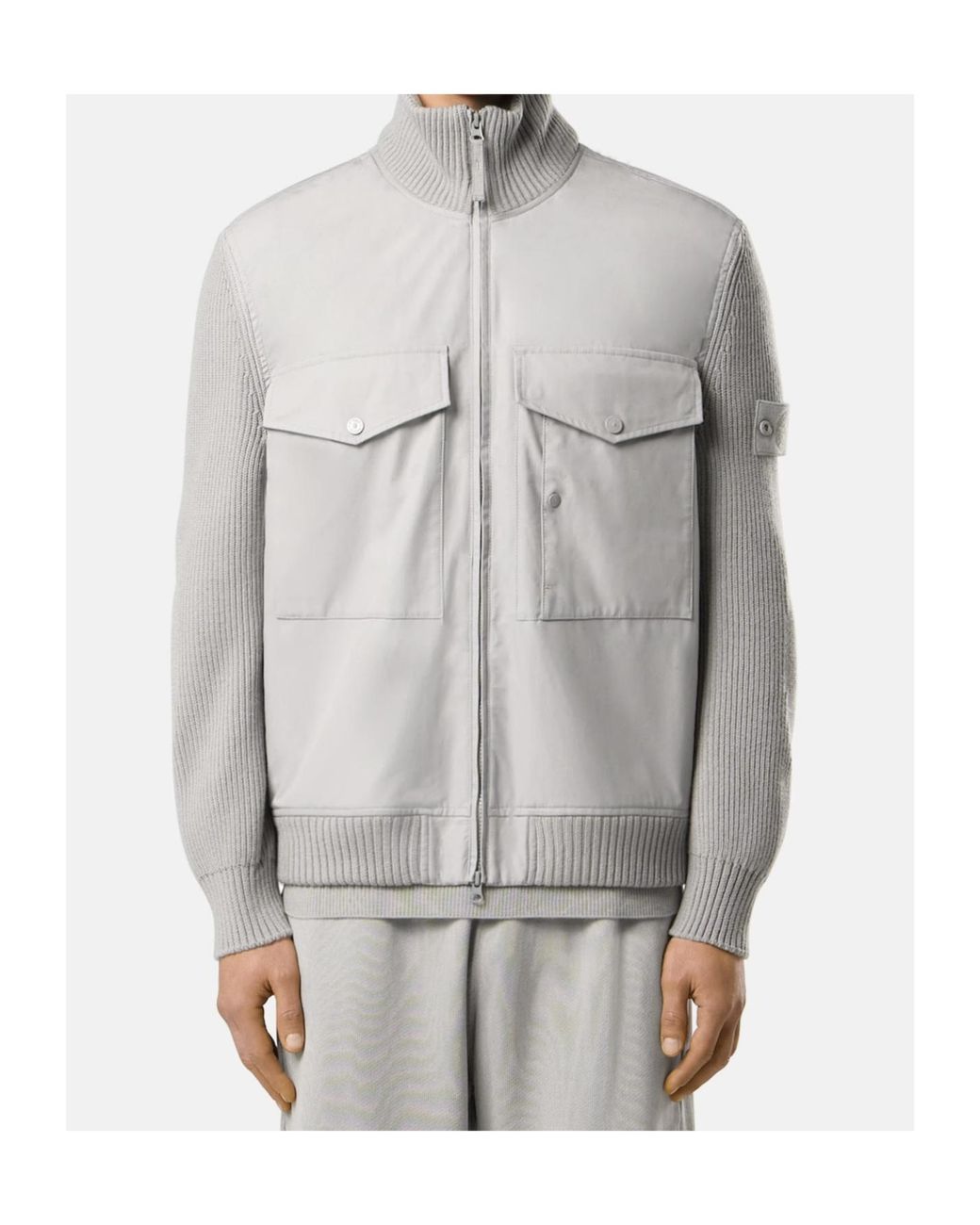 Stone Island Gray Logo-Patch Jacket for men