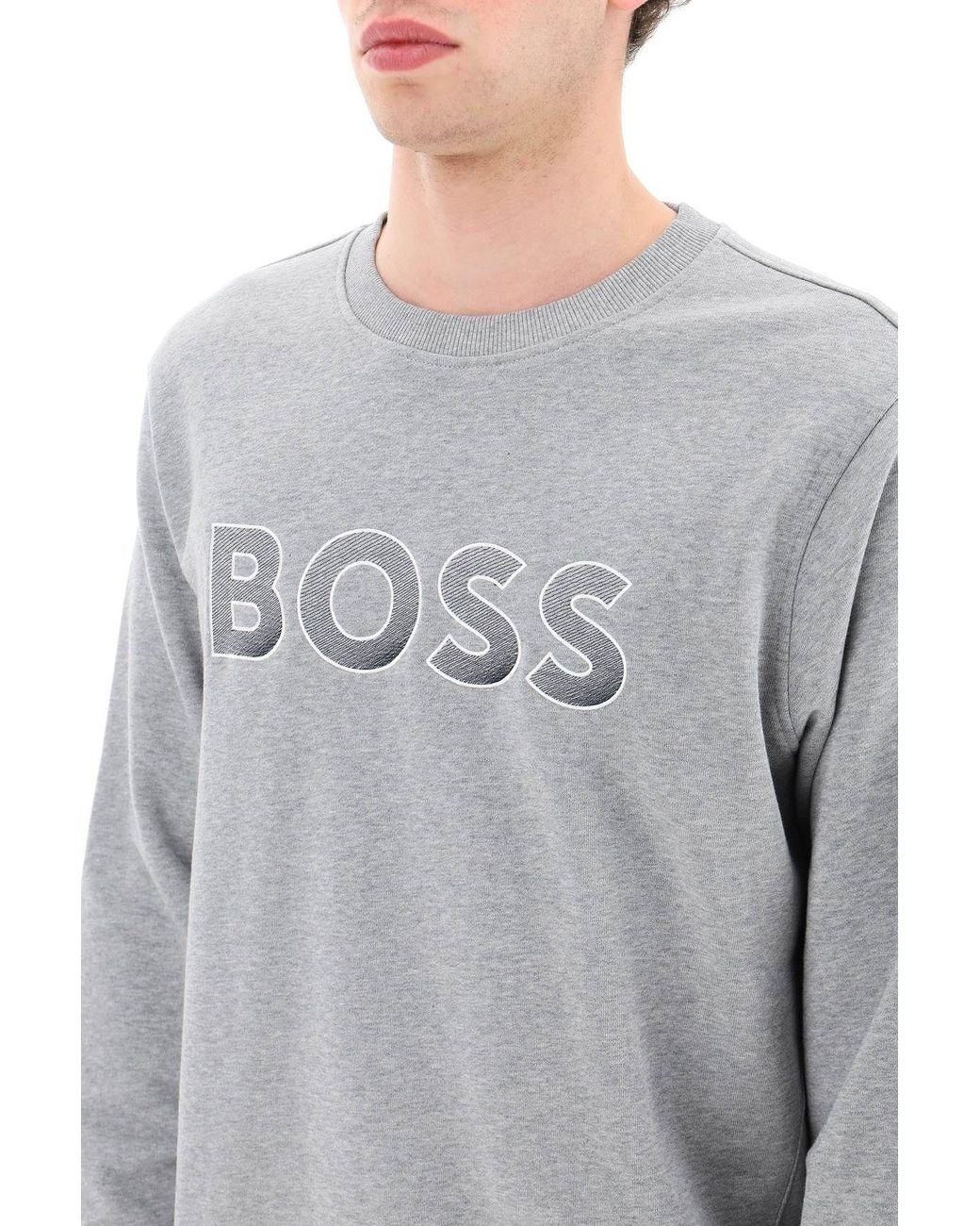 Boss Gray Logo-Print Detail Sweatshirt for men