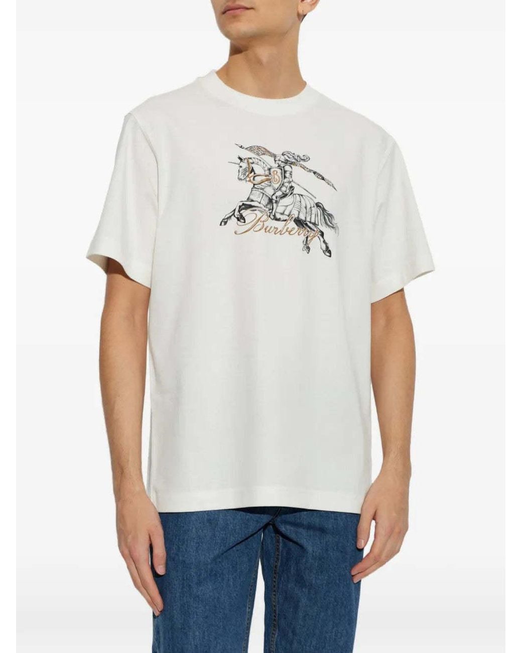 Burberry White Etched Knight Crewneck T-Shirt for men