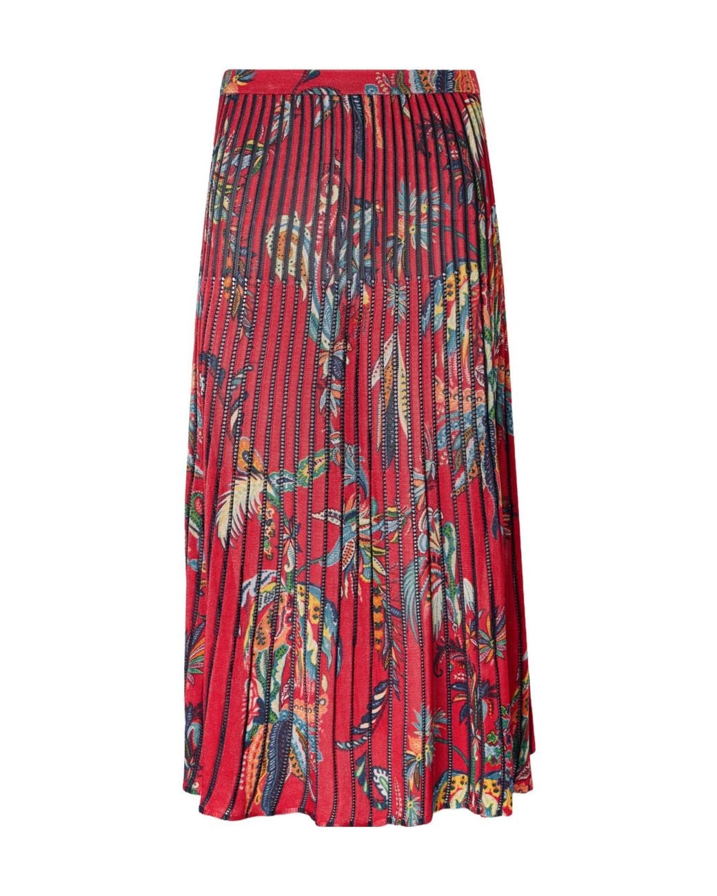 Etro Red Floral And Paisley-Print Knitted Midi Skirt