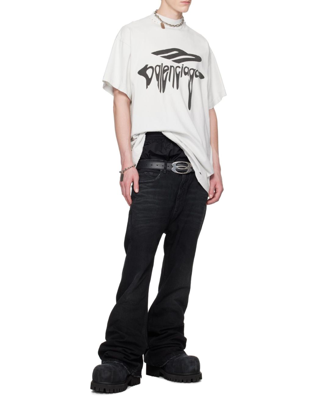 Balenciaga White 3B Liquefied Oversized T-Shirt for men