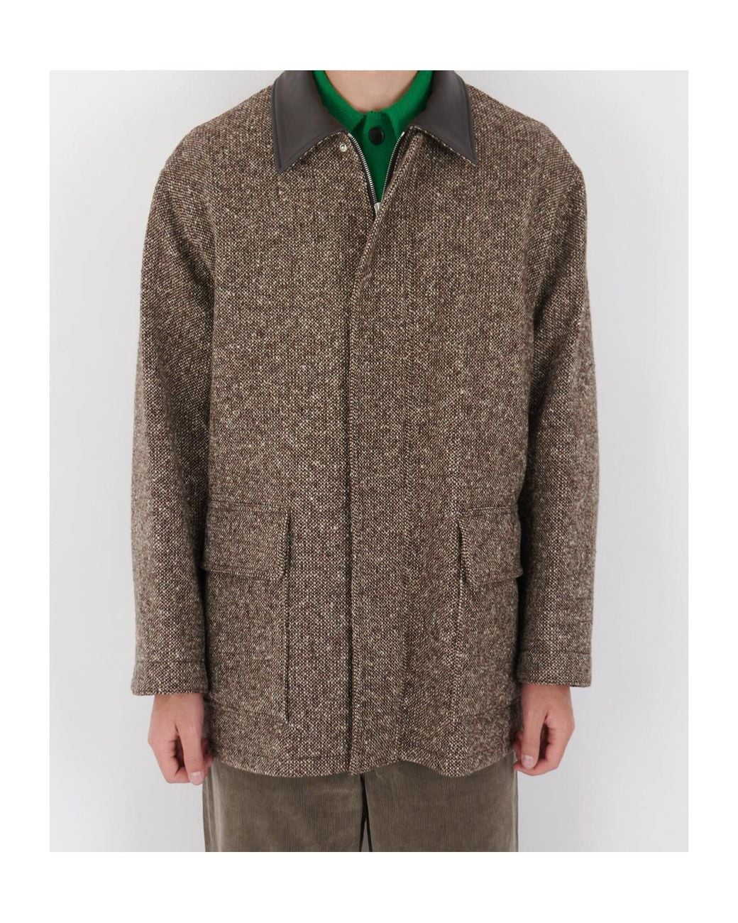 Auralee Brown Tweed Zip-Up Casual Jacket for men