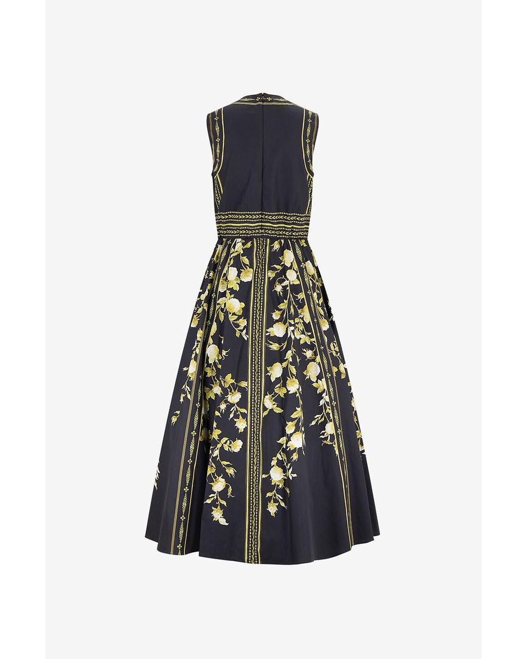 Giambattista Valli Blue Papier Peint Floral Sleeveless Poplin Midi Dress