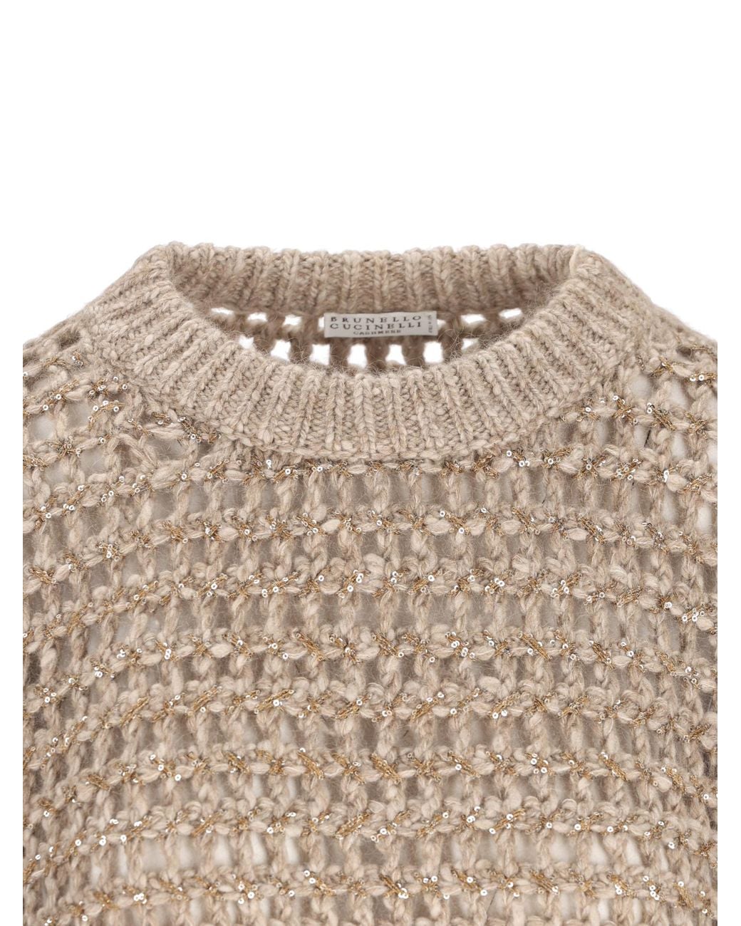 Brunello Cucinelli Brown Open-Knit Sequined Jumper